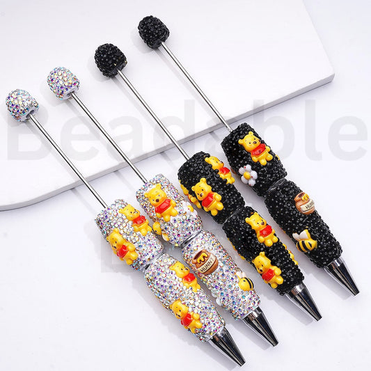 Adorable Winni the Poo Design with AB Rhinestones Beadable Clay Pens