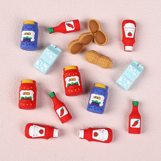 3D Jam Series Silicone Focal Beads Tomato Ketchup Pepper Jam Strawberry Jam Blueberry Jam Milk Peanuts