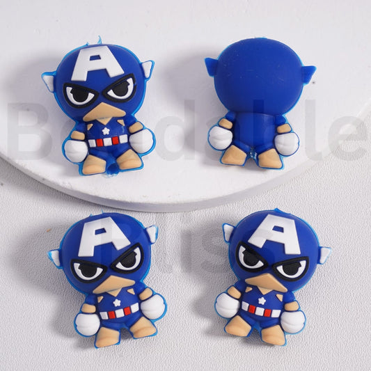 3D Captain Hero Marvel Inspired Cute Superhero Design Silicone Focal Beads