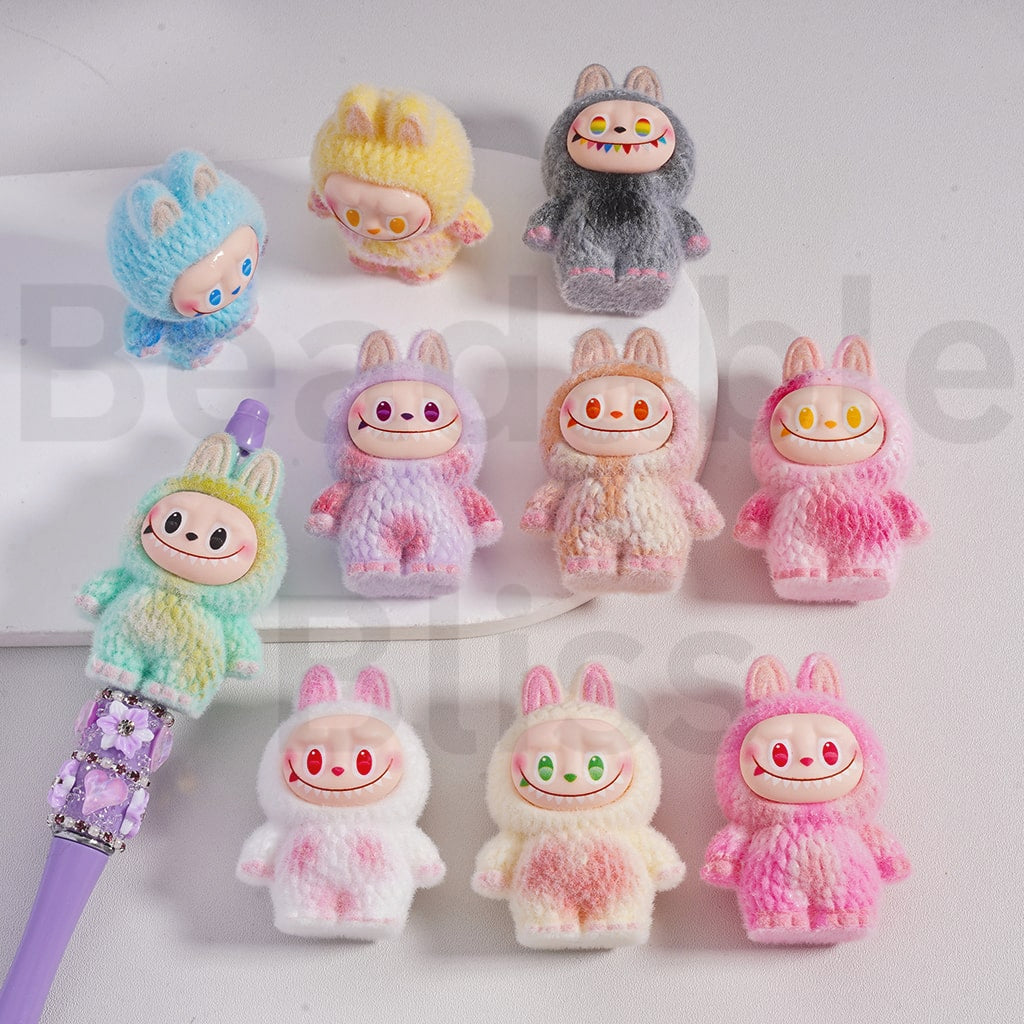 Labub Pop Mar Flocked Cute Vivid Acrylic Beads Pen Toppers Jewelry Accessories Pendants, 54*40MM