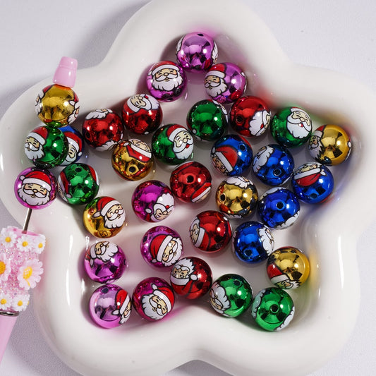 Metallic Color Santa Claus Round Bling Bling Acrylic Beads, Random Mix, 16MM