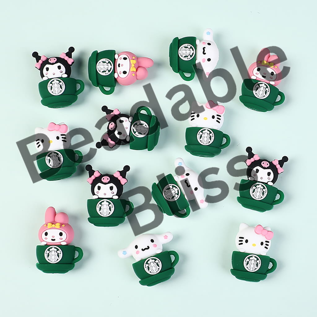 Silicone Focal Beads 3D Adorable Character Coffee Cup Style