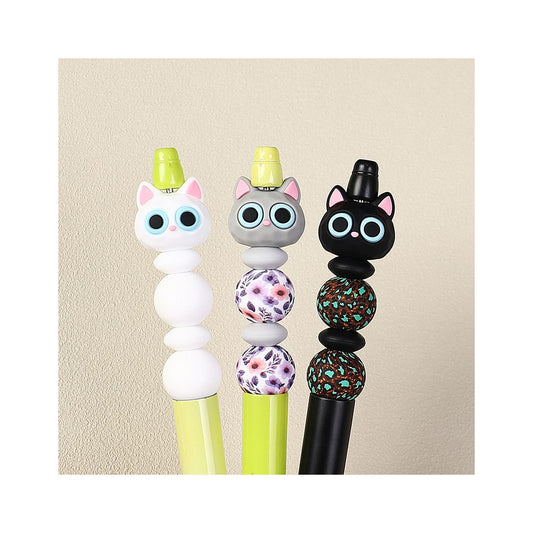 3D Cute Cat Head with Pink Inner Ears and large Blue Eyes Silicone Focal Beads, Height 19MM, Black Gray White
