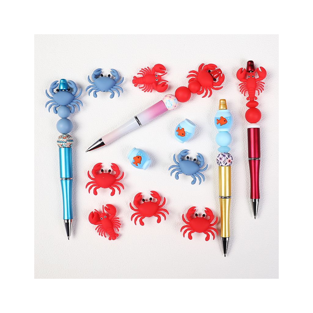 3D Playful Marine Life Series Crab, Lobster & Fish Tank Silicone Focal Beads, Random Mix