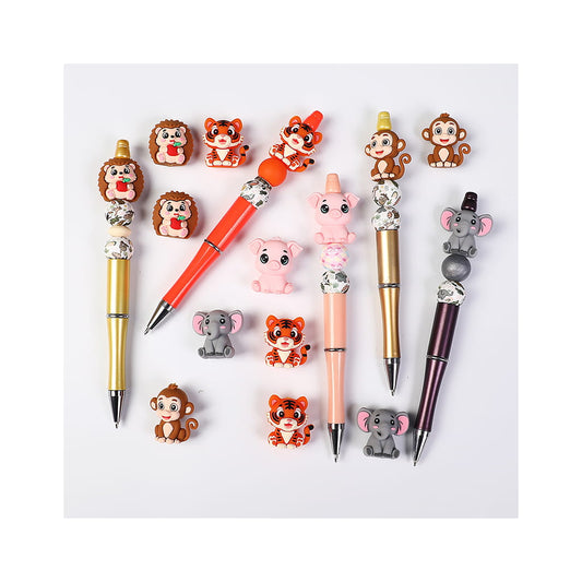 3D Adorable Wild & Farm Animal Character Tiger, Monkey, Elephant, Pig & Hedgehog Series Silicone Focal Beads