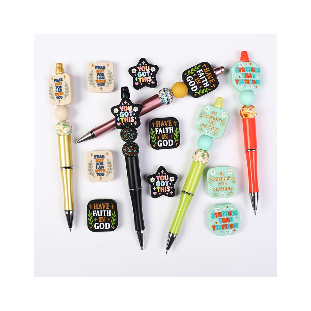 Motivational Message & Flower Design Flat Square, Rectangle, Star & Octagon Shape Silicone Focal Beads