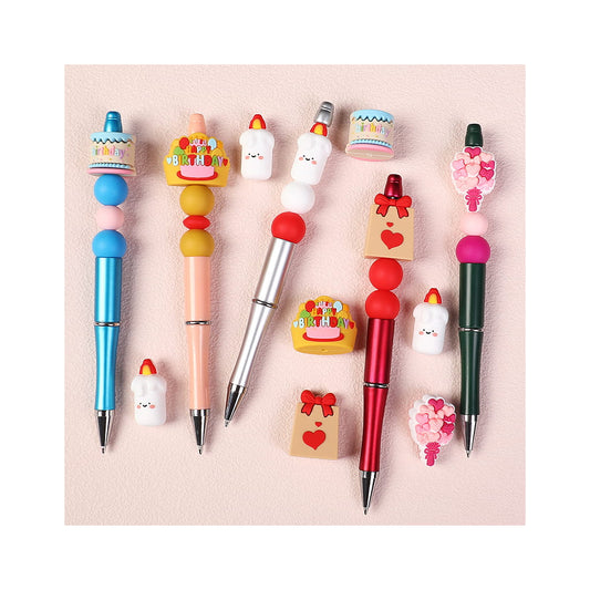 3D Birthday Gift Box, Cake, Candles & Heart Balloon Bouquet Celebration Silicone Focal Beads