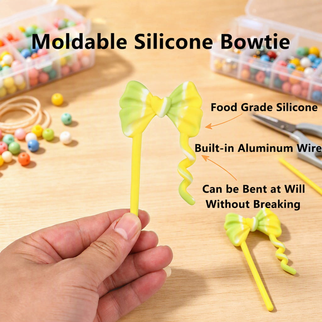 3D Elegant Black Bowtie with Heart Design Flexible Silicone Focal Beads, 97*52MM (Video Usage Instructions)