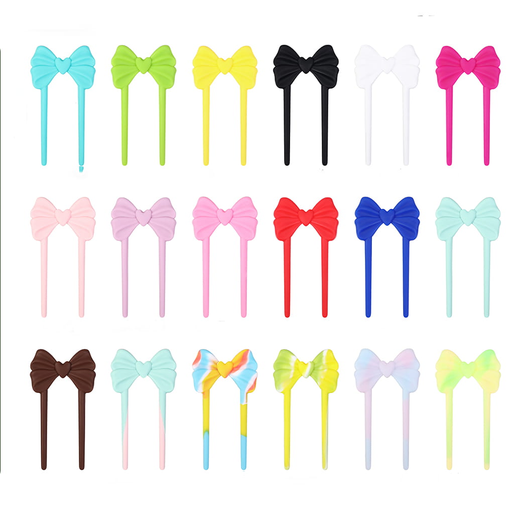 3D Adorable Bowtie with Heart Design Pliable Food Grade Soft Silicone Focal Beads, 97*52MM, Multi-Color, Random Mix (Video Usage Instructions)