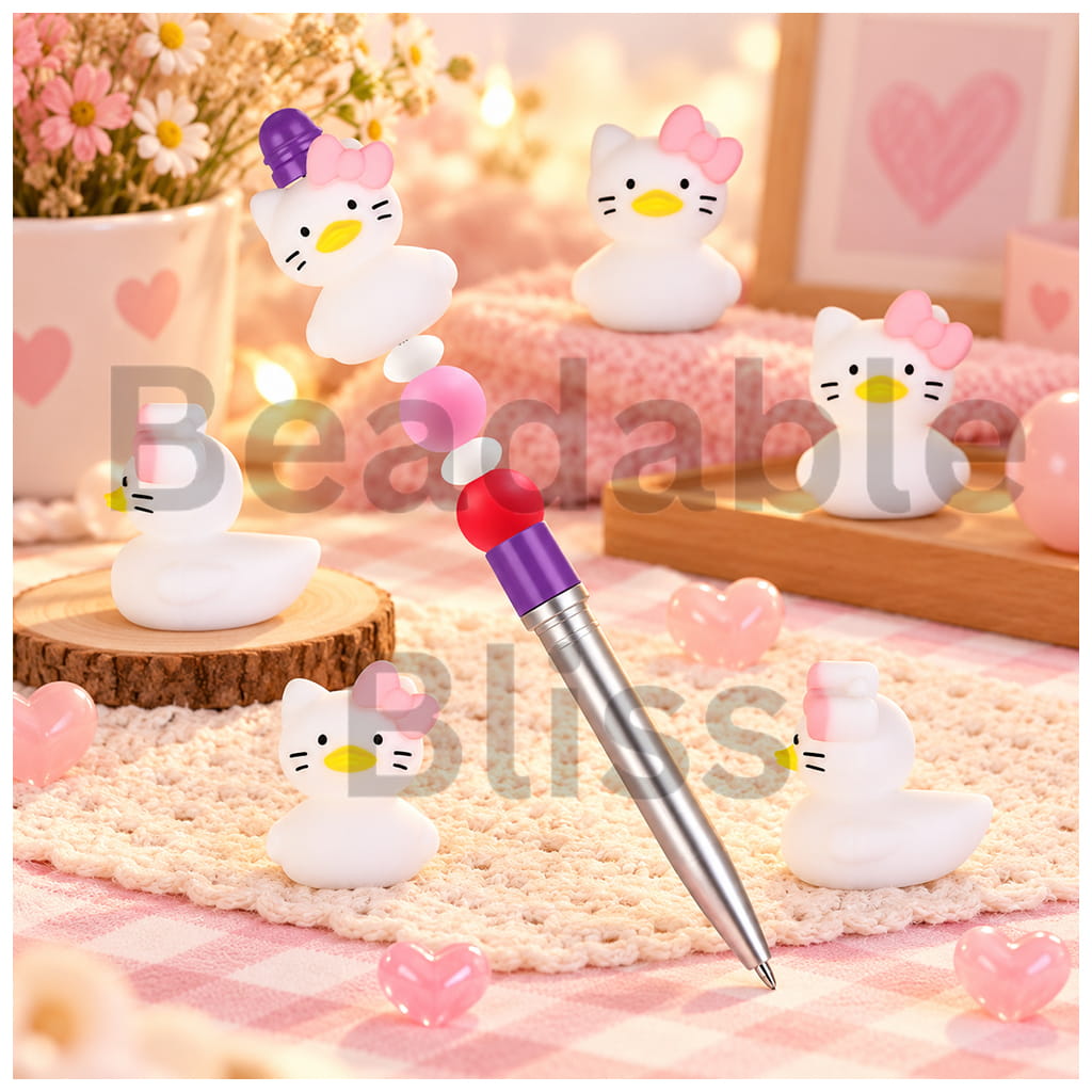 3D Silicone Focal Beads Cute Cat Characters in Duck Style