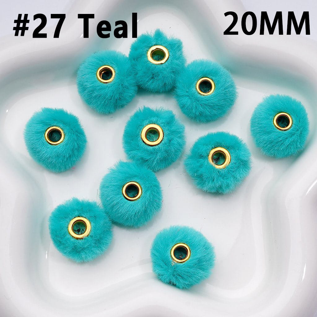 Cute Solid Colored Pom Pom Fluffy Hard Beads, 20MM