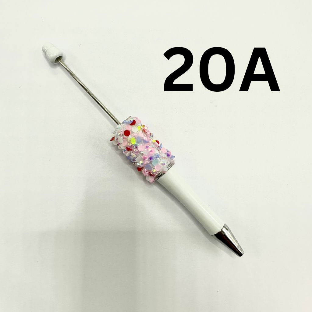 Beadable Pens with AB Finish Flatback Rhinestones in Mixed Solid Colors and Textured Wraps