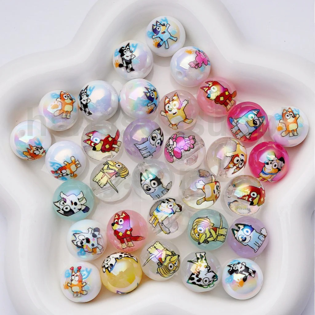 Blue Dog Puppy Cartoon Theme Round Square 16MM Mixed Shape Acrylic Beads