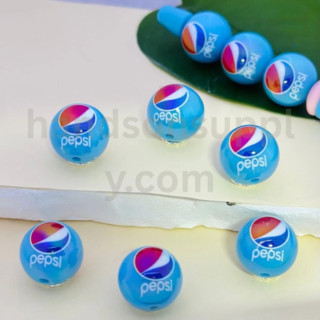 UV Coated Blue Soda Carbonated Drink 16MM Round Acrylic Beads