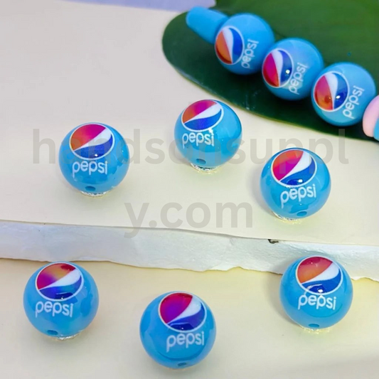 UV Coated Blue Soda Carbonated Drink 16MM Round Acrylic Beads
