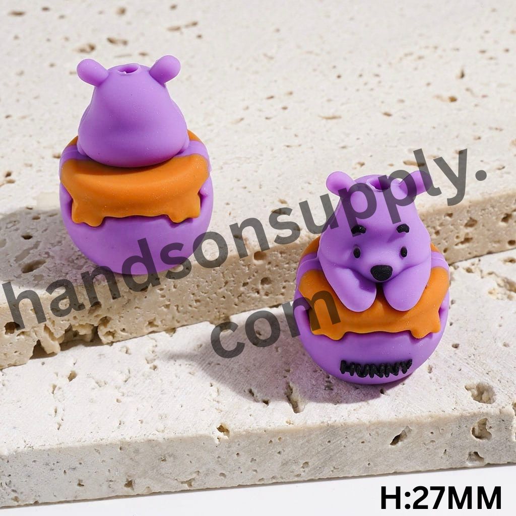 3D Adorable Bear Sitting in Honey Pot Silicone Focal Beads, Multicolor, Height 27MM