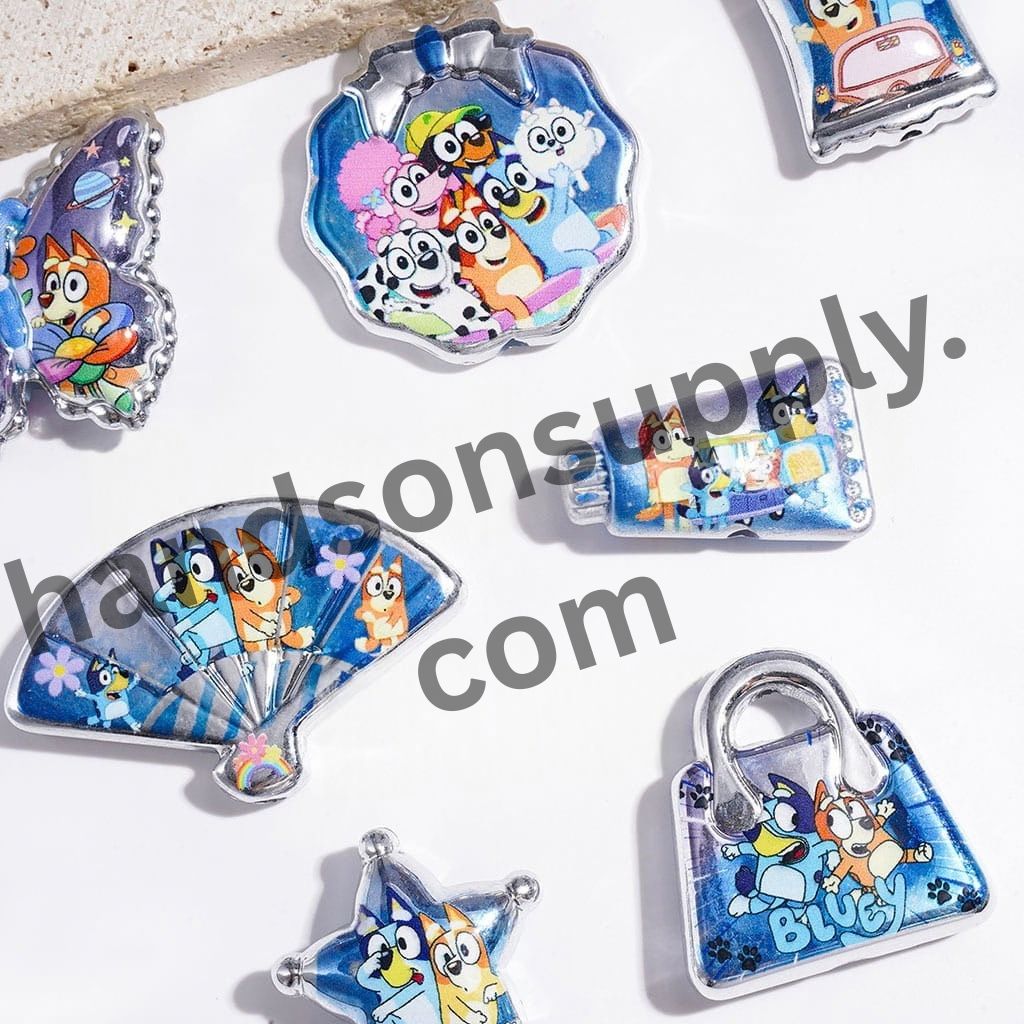 Cute Blue Dog Character Family Theme Series Silver-Border Acrylic Beads & Pendants, Random Mix