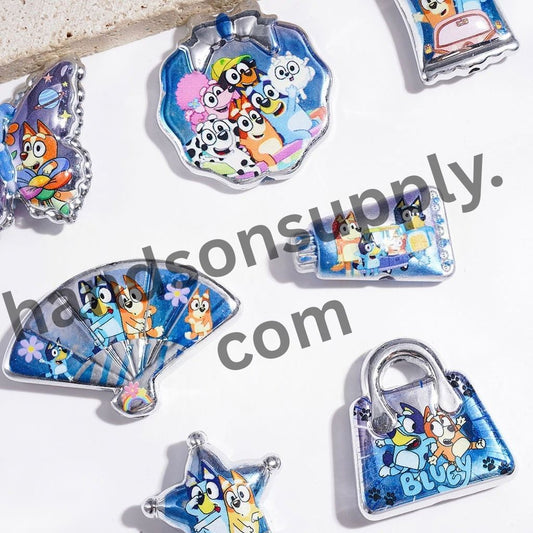 Cute Blue Dog Character Family Theme Series Silver-Border Acrylic Beads & Pendants, Random Mix