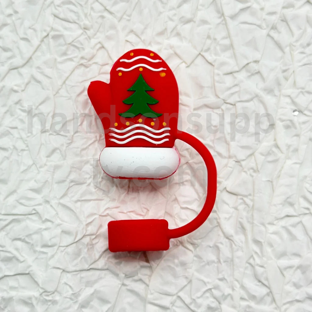 Christmas Holiday Cup Accessories in Food Grade Material Silicone Straw Toppers
