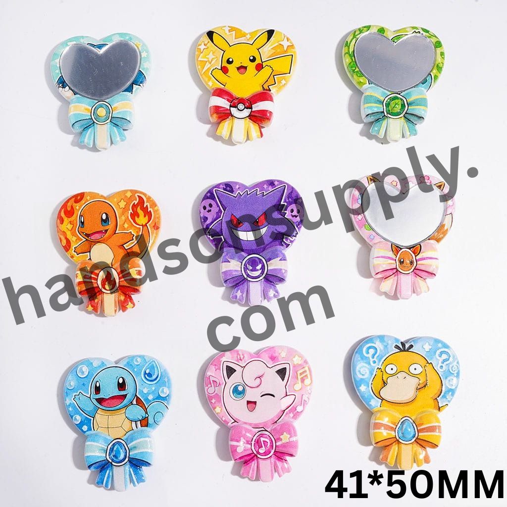 Whimsical Small Monster Character Series with Heart Mirrors and Bowtie Details Acrylic Beads Magic Mirror, 41*50MM, Random Mix