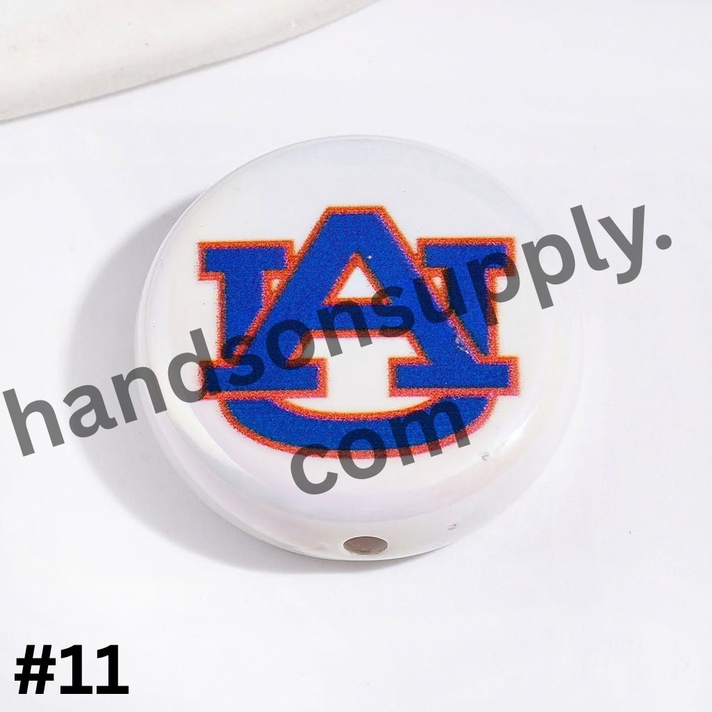 UV-Coated American College Sports Football Team Logo Series Flat Round Acrylic Beads, 23MM