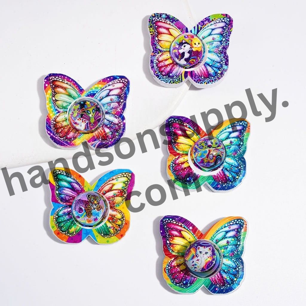 UV-Coated Hollowed Butterfly with Bright Animal Prints Round Acrylic Beads, Random Mix (Please Read Description)