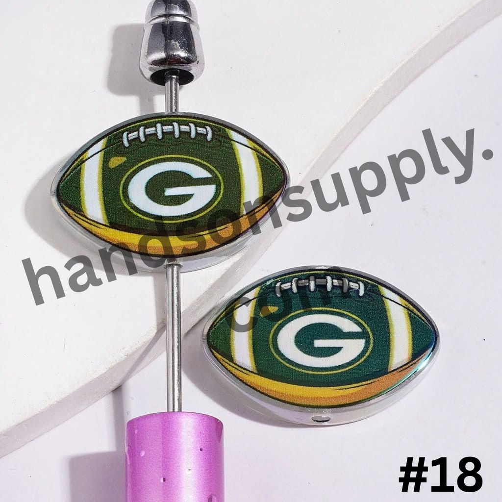 UV-Coated American Football Shape Acrylic Beads, Assorted Team Designs, 20-29MM, Random Mix