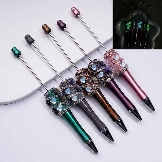 Beadable Luminous Pens with Mini Flower Shiny Rhinestones, in Solid Colors Chain, and Heart Diamond