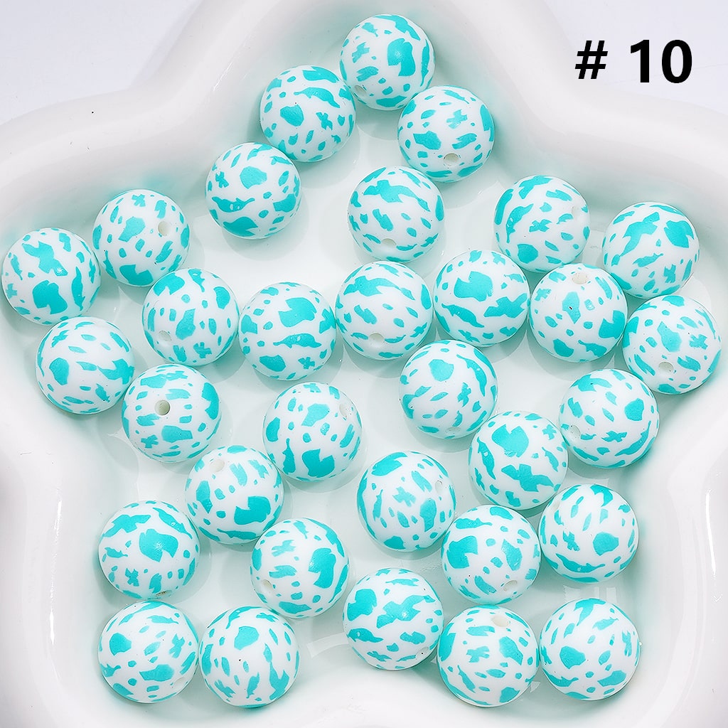 Cow Print Multicolor Design Style Z-00276 Silicone Beads 15MM