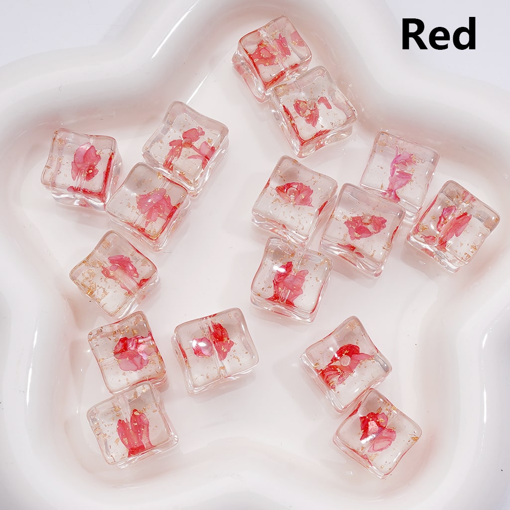 Clear Square Acrylic Beads with Gold Foil and Multi-Color Shells 14-15MM (Single Color is available for 200pcs(Whole bag))