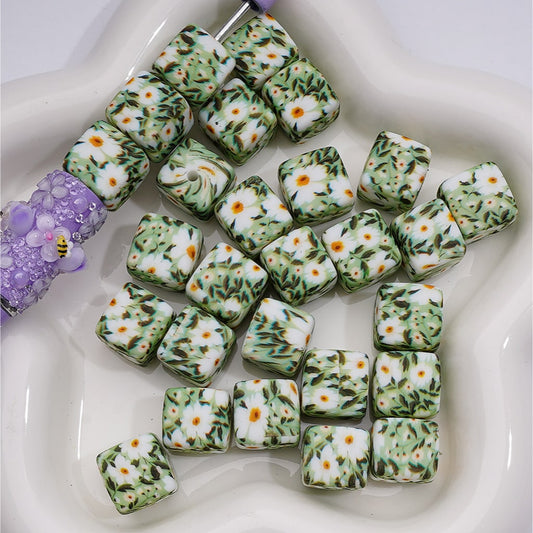 Printed Cube Square Banana Grape Strawberry Avocado Vivid Fruits Silicone Beads 14MM