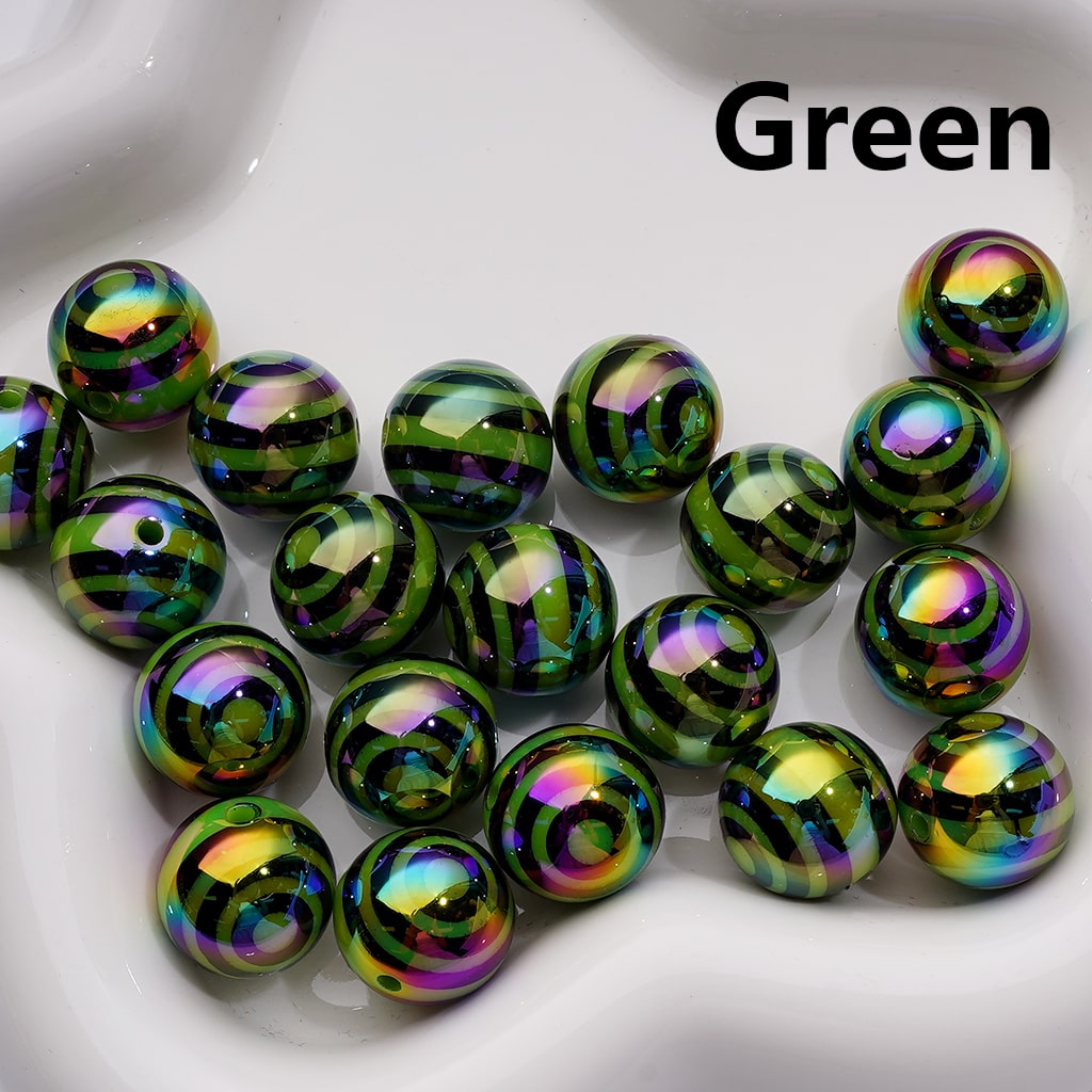 UV Coating Round Acrylic Beads in Solid Color Black Round Stripes, 16MM (Single Color is available for 200pcs(Whole bag))