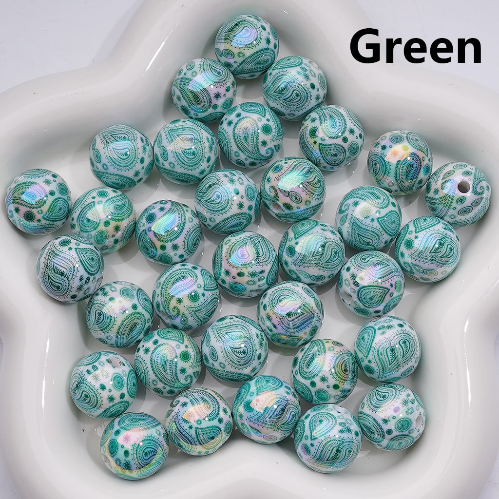 UV Coating Multi-Color White Round Water Drop Pattern Acrylic Beads 16MM