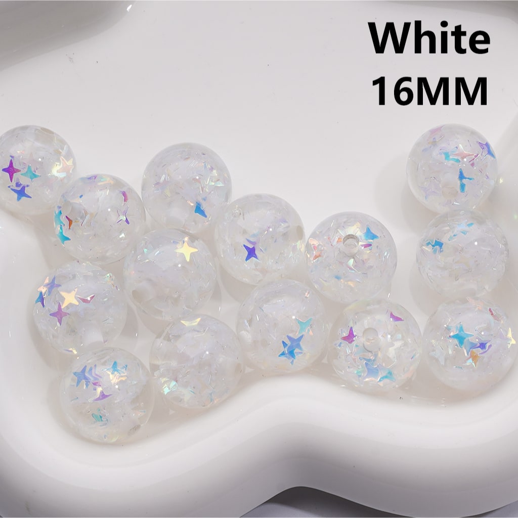 Mini Colorful Star Flakes Confetti Inside Multi-Color Translucent Round Acrylic Beads, 16MM (Single Color is available for 200pcs(Whole bag))
