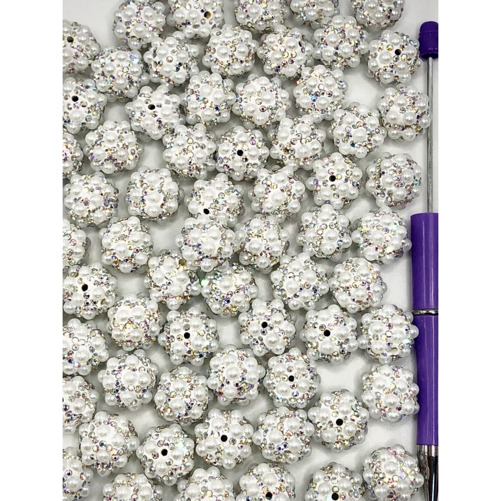 Clay Beads with Flat Back Pearls and Clear Rhinestones, White, ZY, Please Read Description