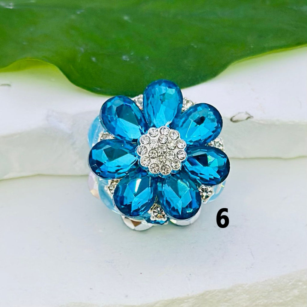 Clear and Colorful Rhinestones, Fancy Bling Bling Silver Alloy Flower with Oval Pearls and Clay Beads, 25mm