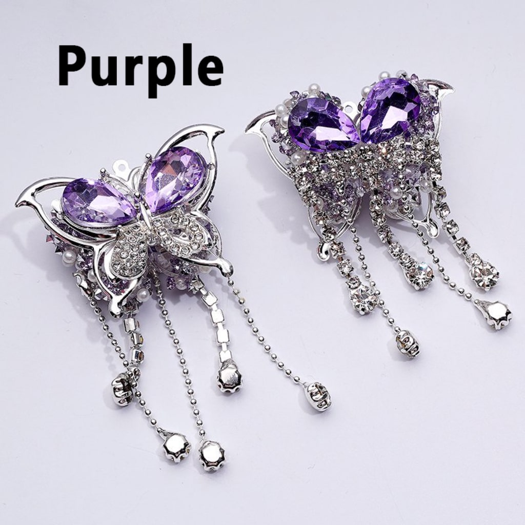 Glittering Silver Alloy Butterfly with Sparkling Rhinestones, Metal Chains & White Pearls Embellished with Sugar Acrylic Beads Approx. 40x60MM