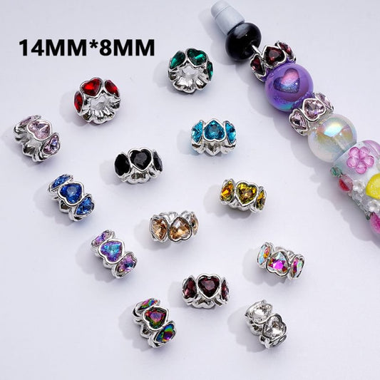 Multi-Color Rhinestone Heart Spacer in Silver Alloy 14MM x 8MM, Assorted Selection