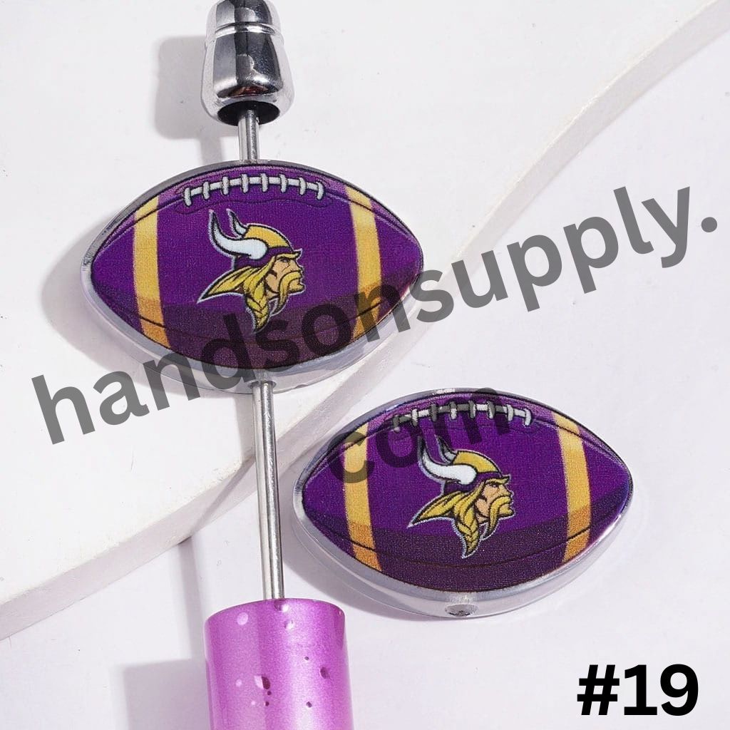 UV-Coated American Football Shape Acrylic Beads, Assorted Team Designs, 20-29MM, Random Mix
