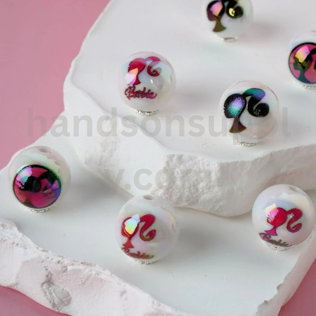 UV Coated White Round Fashion Doll 16MM Acrylic Beads Random Mix