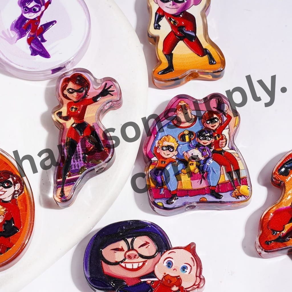 Mystery Super Agent Character Series Semi-Clear Acrylic Beads, Assorted Designs, Random Mix
