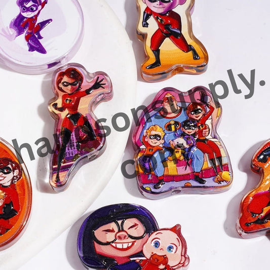 Mystery Super Agent Character Series Semi-Clear Acrylic Beads, Assorted Designs, Random Mix