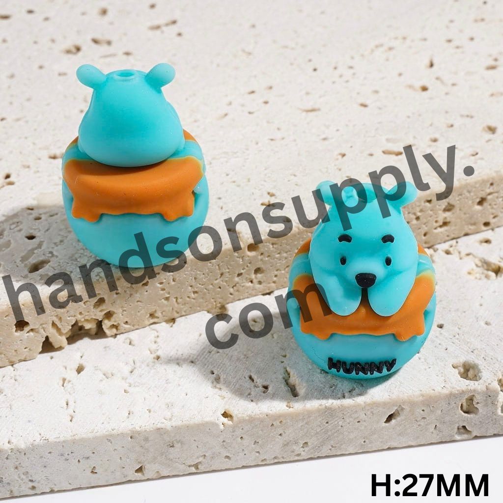 3D Adorable Bear Sitting in Honey Pot Silicone Focal Beads, Multicolor, Height 27MM