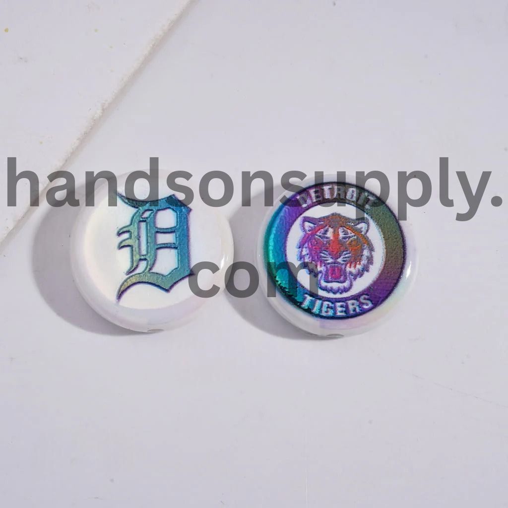 UV Coating with Sports American Baseball Series Acrylic Beads, Around 24MM, Flat Round Shape