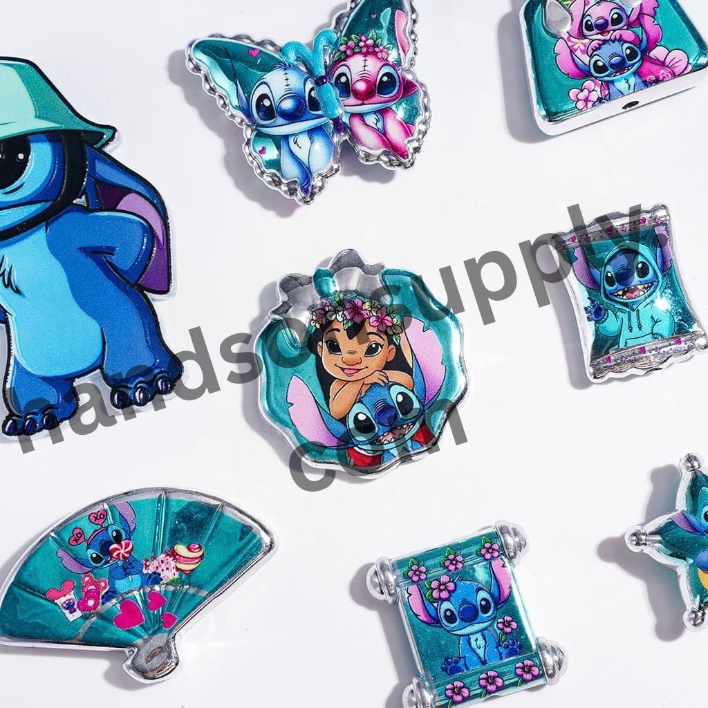 Playful Blue Monster Character Series Silver Edge Style Acrylic Beads & Pendants, Random Mix