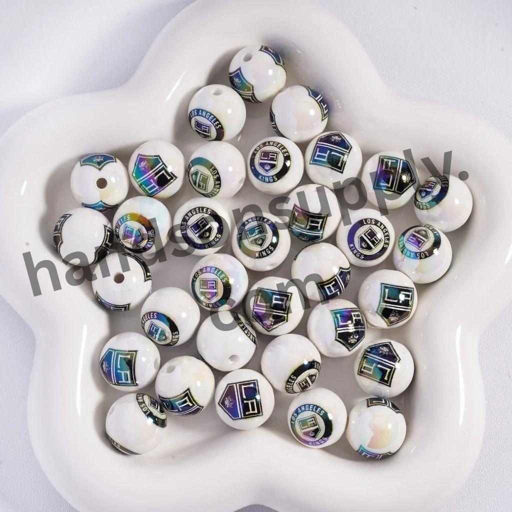 Round with UV Coating Ice Hockey Team Pattern Acrylic Beads for Bracelets, 16MM