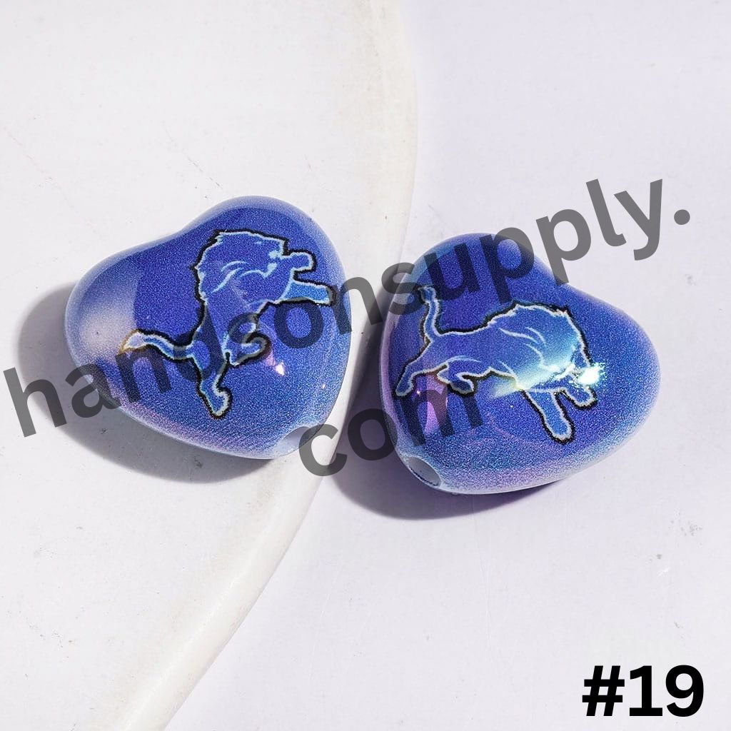 UV-Coated Heart-Shaped American Football Team Logo Series Acrylic Beads, 18*20MM