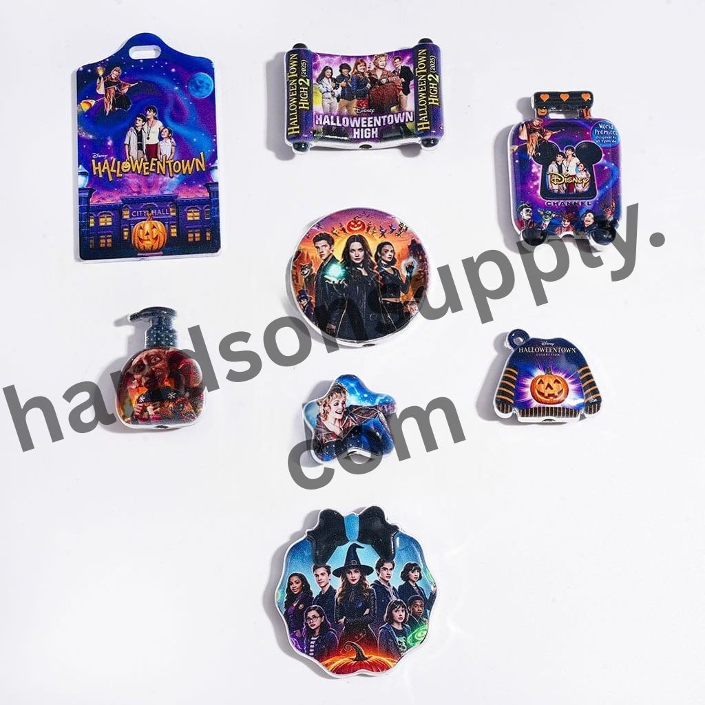 Spooky Halloween Character with Silver-Tone Borders Acrylic Beads & Pendants, Random Mix