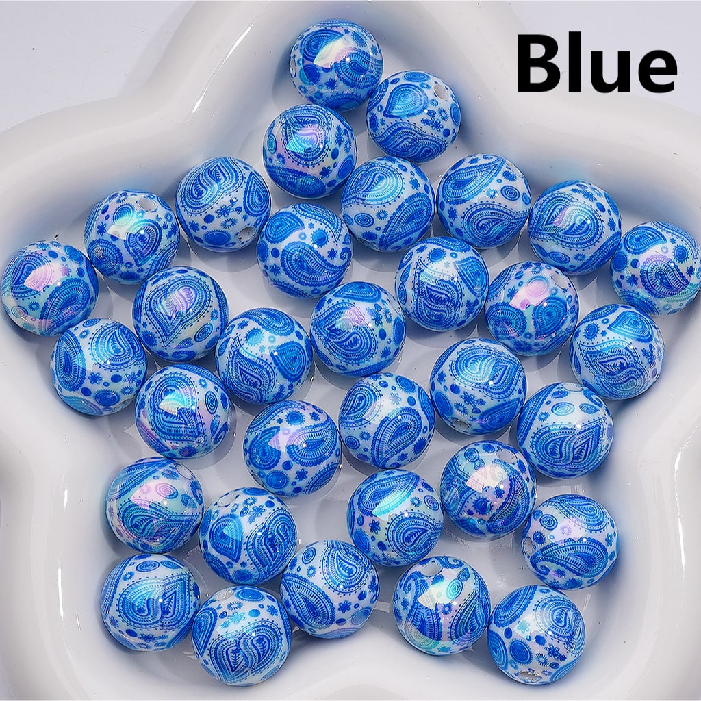 UV Coating Multi-Color White Round Water Drop Pattern Acrylic Beads 16MM