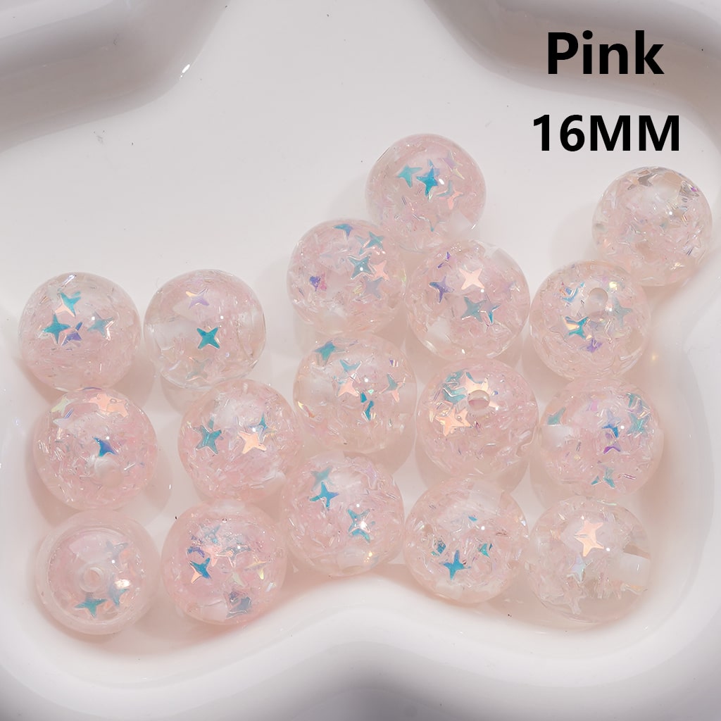 Mini Colorful Star Flakes Confetti Inside Multi-Color Translucent Round Acrylic Beads, 16MM (Single Color is available for 200pcs(Whole bag))